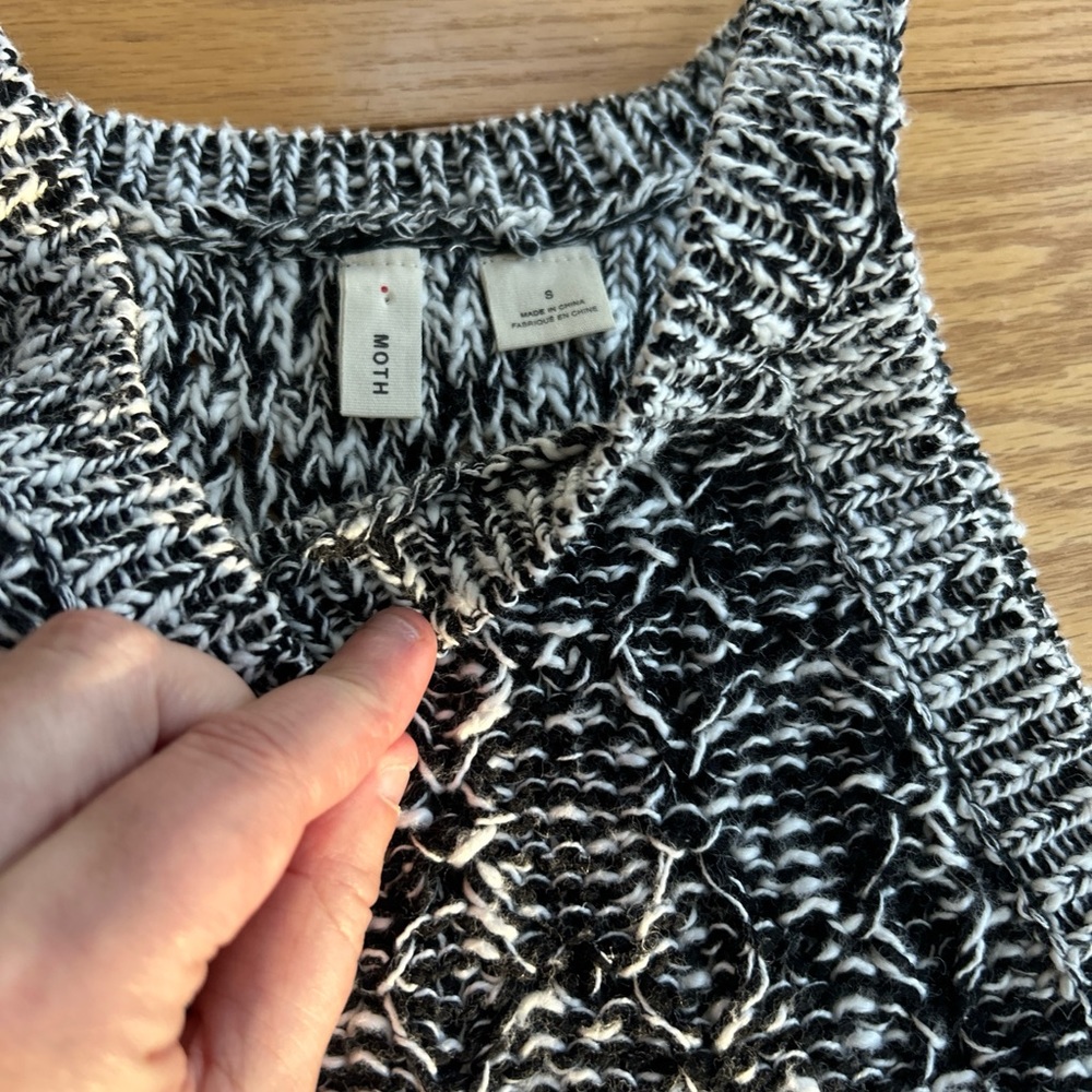 Anthropologie Moth Debussy Marled Sweater Tank Top Small S Black White Knit - Picture 8 of 9